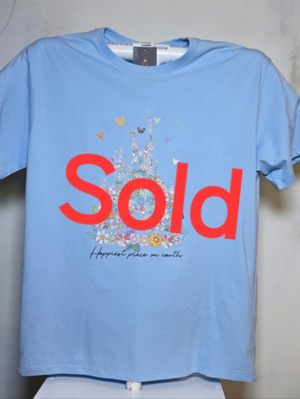 bebe Light Blue Floral Disney Castle Graphic Tee